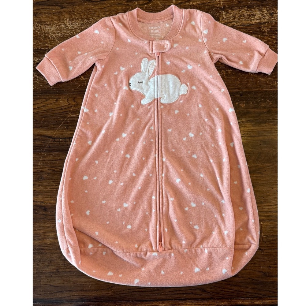 Carters Pink Fleece Sleep‎ Sack 0 3 Months Bunny Hearts Sleep Sack